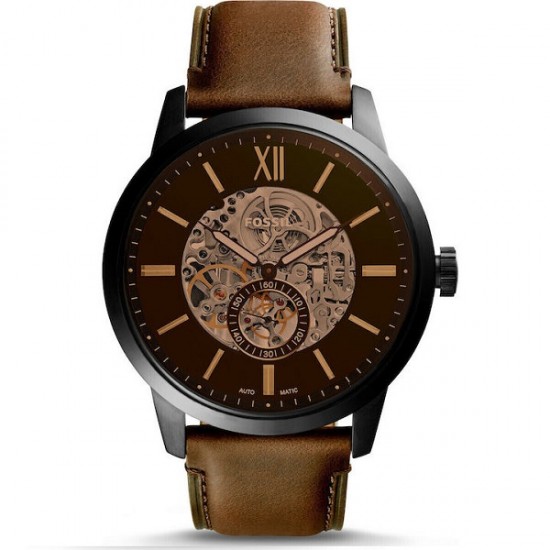 Fossil ME3155 Herren Automatik Skeleton Uhr 48mm mit Braunem Lederarmband Fossil ME3155 Herren Automatik Skeleton Uhr 48mm mit Braunem Lederarmband