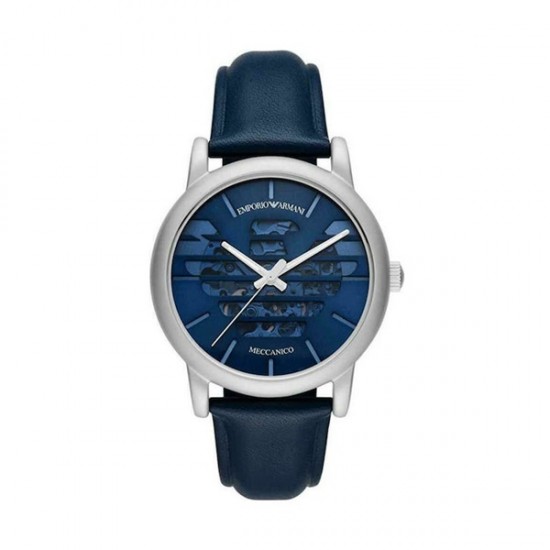 Emporio Armani AR60030 Meccanico Men's Watch 43mm with Blue Dial & Blue Leather Strap