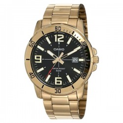 Casio MTP-VD01G-1B Men's Quartz Watch Black Dial Gold Bracelet 45mm