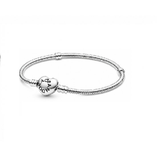 Pandora Moments Heart Clasp Snake Chain Bracelet 590719-21 Sterling Silver 21cm