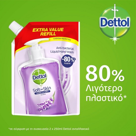 DETTOL Ανταλλακτικό Αντιβακτηριδιακό Υγρό Κρεμοσάπουνο σε Σακουλάκι με Άρωμα Λεβάντα 6x500ml