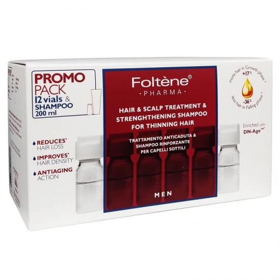 FOLTENE PHARMA Hair & Scalp Treatment Αμπούλες Μαλλιών Ενδυνάμωσης για Ανδρες 12x6ml ΔΩΡΟ Σαμπουάν Ενδυνάμωσης 200ml