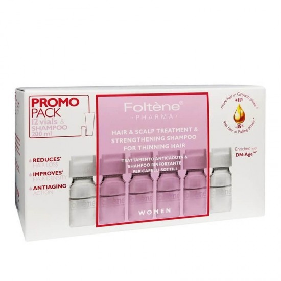 FOLTENE PHARMA Tratament Par si Scalp pentru femei 12 fiole x6ml si sampon pentru intarirea parului 200ml