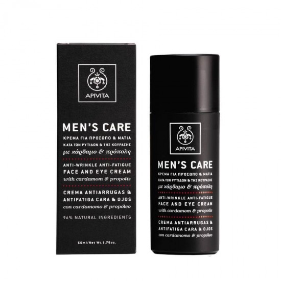 APIVITA Mens Care Anti-Wrinkle, Anti-Fatigue Face and Eye Cream with Cardamom & Propolis 50ml