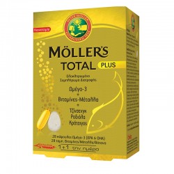 Moller's Total Plus Ωμέγα 3 + Βιταμίνες + Μέταλλα + Τζίνγκσενγκ + Ροδιόλα + Κράταιγος 28 κάψουλες & 28 ταμπλέτες