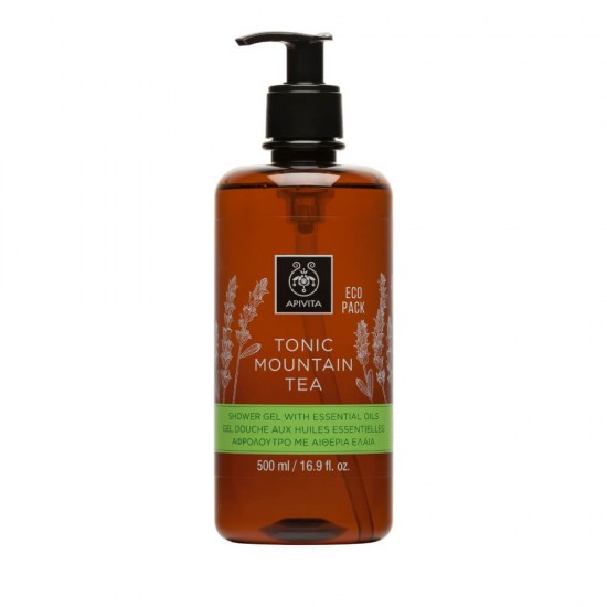 APIVITA Tonic Mountain Tea Shower Gel with Essential Oils - Αφρόλουτρο με Αιθέρια έλαια - Τσάι του Βουνού Eco Pack 500ml