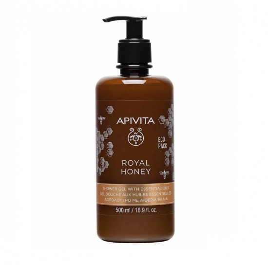 APIVITA Royal Honey Shower Gel with Essential Oils - Κρεμώδες Αφρόλουτρο με Αιθέρια Έλαια & Μέλι Eco Pack 500ml