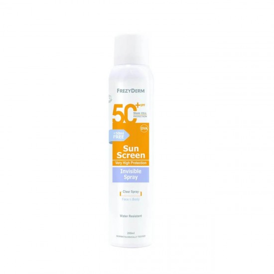 FREZYDERM Sun Screen Invisible Spray Spf50+  Διάφανο Αντιηλιακό Σπρέι Σώματος 200ml