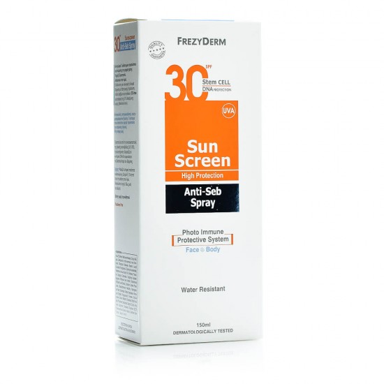 FREZYDERM Sun Screen Anti-Seb Spray SPF30 - Αντηλιακό για Ακμή 150ml