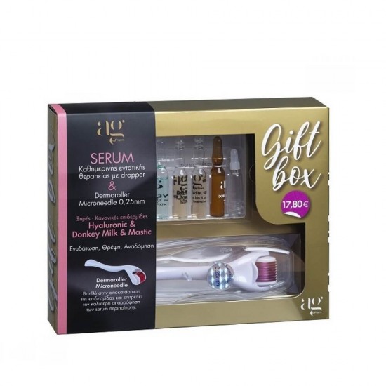 AG PHARM Gift Box Hyaluronic Serum 2x2ml, Donkey Milk Serum 2x2ml, Mastic Serum 2ml & Derma Roller 0.25mm