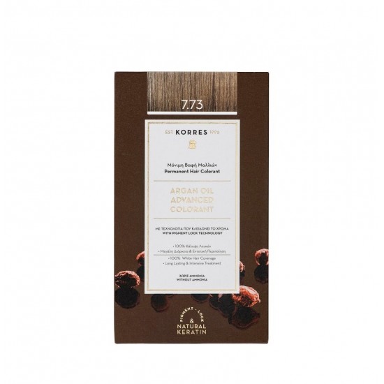 KORRES Argan Oil Ageless Colorant with Ceramides - Permanent Hair Dye 7.73 Golden Mocha KORRES Argan Oil Ageless Colorant with Ceramides - Permanent Hair Dye 7.73 Golden Mocha