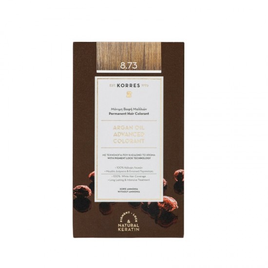 KORRES Argan Oil Ageless Colorant with Ceramides - Permanent Hair Dye 8.73 Golden Caramel KORRES Argan Oil Ageless Colorant with Ceramides - Permanent Hair Dye 8.73 Golden Caramel