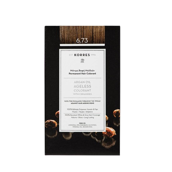 KORRES Argan Oil Ageless Colorant with Ceramides - Permanent Hair Dye 6.73 Golden Cocoa KORRES Argan Oil Ageless Colorant with Ceramides - Permanent Hair Dye 6.73 Golden Cocoa