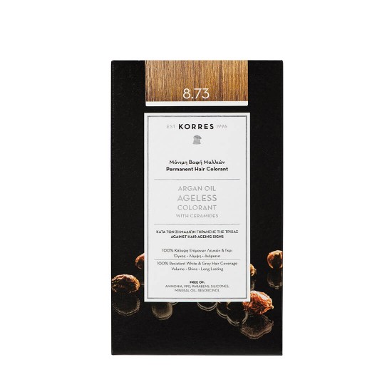 KORRES Argan Oil Ageless Colorant with Ceramides - Permanent Hair Dye 8.73 Golden Caramel KORRES Argan Oil Ageless Colorant with Ceramides - Permanent Hair Dye 8.73 Golden Caramel