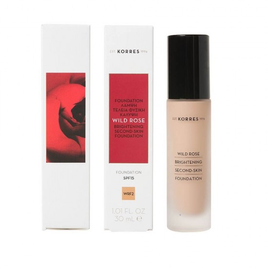 KORRES Wild Rose Brightening Second-Skin Foundation SPF15 WRF2 Make Up Άγριο Τριαντάφυλλο για Λάμψη & Φυσική Κάλυψη 30ml