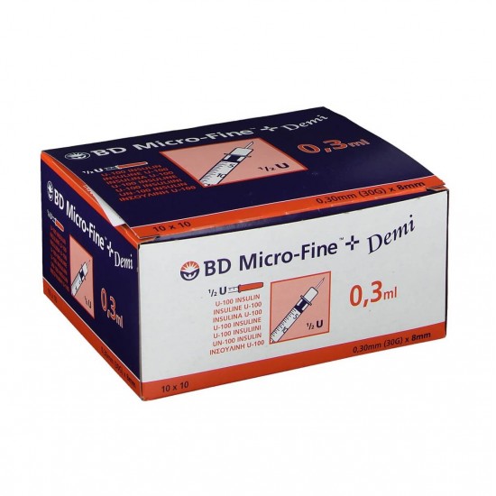 Insulin syringe and needle BD Micro-Fine 0.3ml 30G 0.30x8mm 100 pieces Insulin syringe and needle BD Micro-Fine 0.3ml 30G 0.30x8mm 100 pieces