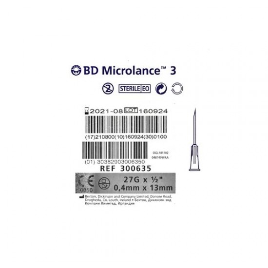 Иглы BD Microlance 27G x 1/2" - 0,4x13мм 100 шт