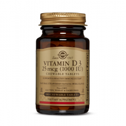 Solgar Vitamin D3 25 mcg (1000 IU) 100 Chewable Tablets - Natural Strawberry-Banana Flavor