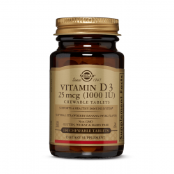 Solgar Vitamin D3 25 mcg (1000 IU) 100 Chewable Tablets - Natural Strawberry-Banana Flavor