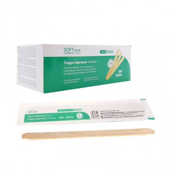 Soft Care 100.015.IS Wood tongue depressor sterile 150mm x 17mm 100 pcs