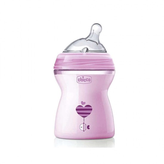 Biberon CHICCO Natural Feeling, roz, 250ml, t.s., 2luni+, 0%BPA (80825-11)