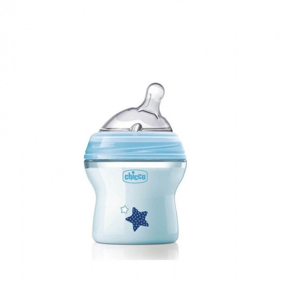 Biberon CHICCO Natural Feeling, plastic, bleu, 150ml, t.s. inclinata, 0luni+, flux normal, 0%BPA (80811-21)