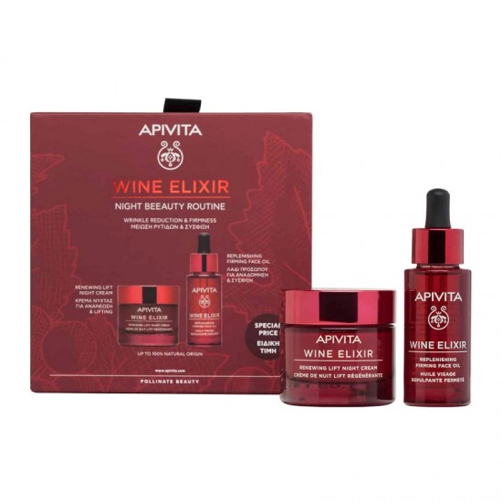 Apivita Wine Elixir Night Beeauty Routine Renewing Lift Night Cream 50 ml + Replenishing Firming Face Oil 30 ml