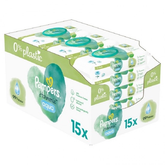 Pampers Harmonie Aqua Baby Cleansing Wipes 15 Χ 48 τμχ