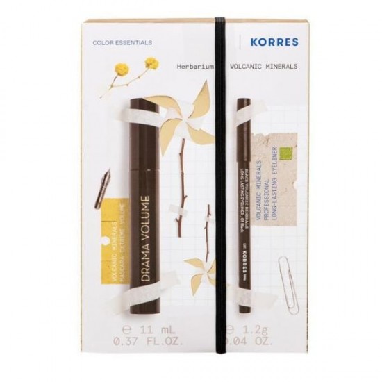 Korres SET Drama Volume No1 Black Mascara Extreme Volume 11ml & Volcanic Minerals Long Lasting Eyeliner No1 Black Pencil 1.2g