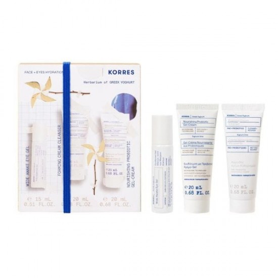 Korres SET Wide Awake Eye Hydrating Gel 15ml & Foaming Cleanser 20ml & Nourishing Probiotic Hydrating Gel Cream 20ml