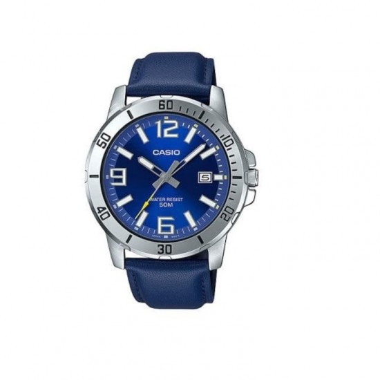 Casio MTP-VD01L-2BVUDF Men's Enticer Blue Leather Band Blue Dial Analog Watch