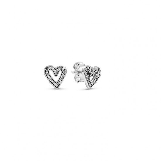 Authentic PANDORA 925 Sparkling Freehand Heart Stud Earrings 298685C01