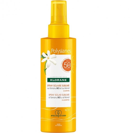 Sunscreen Milk Spray, Klorane Polysianes, with Organic Tamanu & Monoi SPF50 200 ml