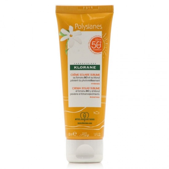 Face Sunscreen, Klorane Polysianes, with Organic Tamanu & Monoi SPF50+ 50 ml