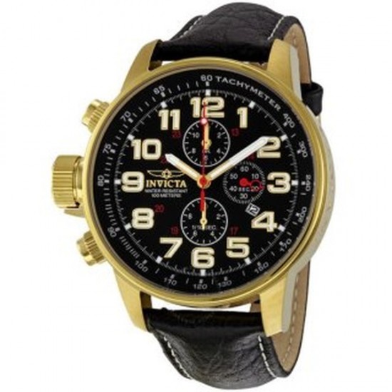 Invicta I-Force 3330 Quartz Χρονογράφος Χρυσό Μαύρο Δερμάτινο Λουράκι