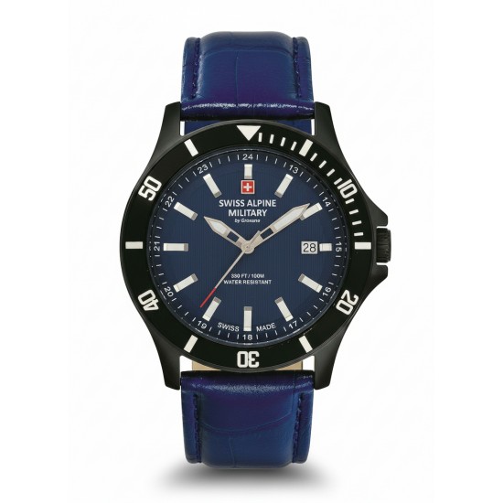 Swiss Alpine 7022.1575, Military by Grovana Ανδρικό Ρολόι 42mm Μπαταρίας με Μπλε Δερμάτινο Λουράκι Swiss Alpine 7022.1575, Military by Grovana Ανδρικό Ρολόι 42mm Μπαταρίας με Μπλε Δερμάτινο Λουράκι