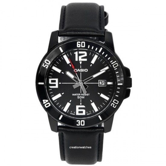 Casio MTP-VD01BL-1B Men’s Analog Watch with Leather Strap, Date Display, 50M Water Resistance