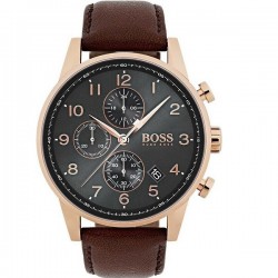 BOSS Navigator 1513496 Men's Chronograph Quartz Watch with Brown Leather Strap 44mm