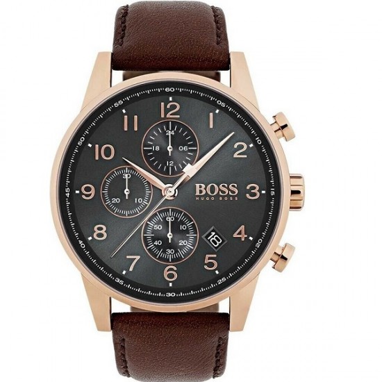 BOSS Navigator 1513496 Men's Chronograph Quartz Watch with Brown Leather Strap 44mm