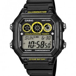 Casio AE-1300WH-1AVEF ,  Digital Men's Watch 45mm Chronograph Battery with Black Rubber Strap 