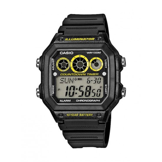Casio AE-1300WH-1AVEF ,  Digital Men's Watch 45mm Chronograph Battery with Black Rubber Strap
