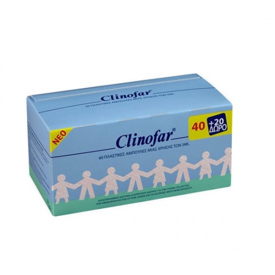 Clinofar Plastic Ampoules (40+20 Gift) Saline Solution Ampoules for the Whole Family 60pcs 5ml