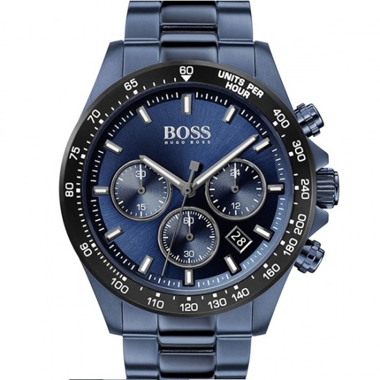 Boss Hero 1513758, Men's Watch 43mm Chronograph Battery with Blue Metal Bracelet