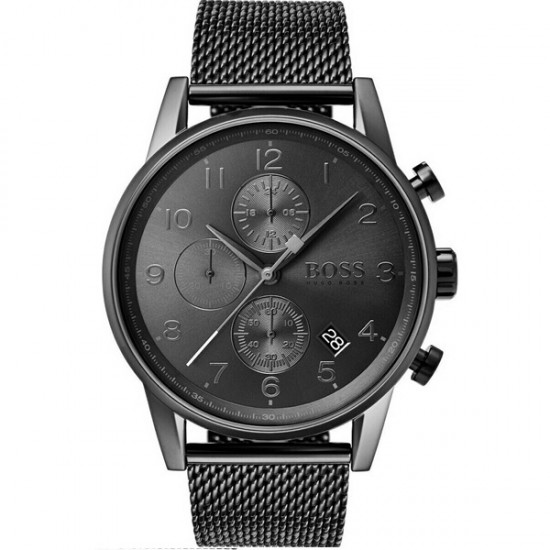 Boss Navigator 1513674, Men's Watch 44mm Battery with Black Metal Bracelet