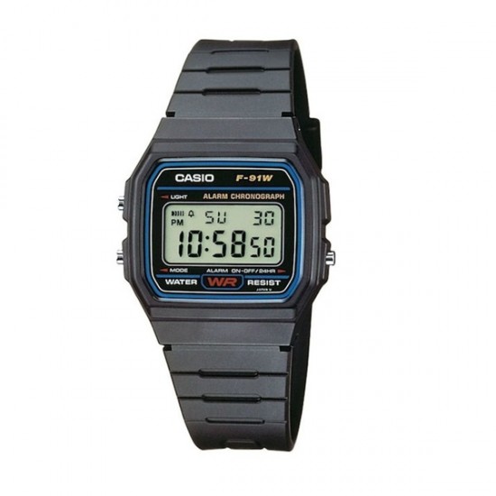 Casio F-91W-1YEF Men's Digital Watch with Black Resin Strap