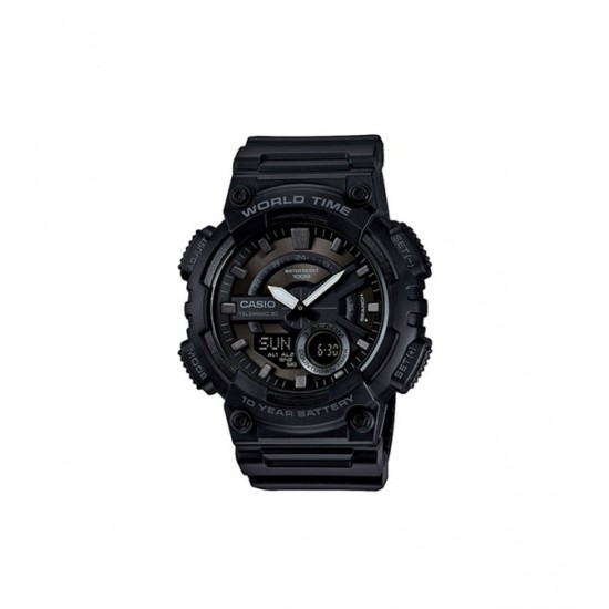 Casio AEQ-110W-1AVEF Men's Analog-Digital World Time Watch 47mm Black Resin Strap