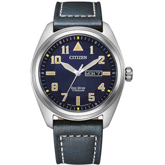 Citizen Eco-Drive Titanium Ανδρικό Ηλιακό Ρολόι με Μαύρο Δερμάτινο Λουράκι 42mm