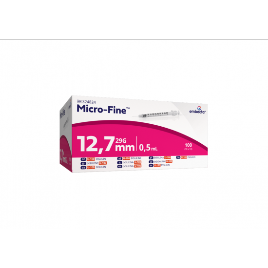 Embecta Micro-Fine U-100 Insulin Syringes 0.5ml 29G 12.7mm 100pcs Embecta Micro-Fine U-100 Insulin Syringes 0.5ml 29G 12.7mm 100pcs