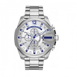 DieselDZ4477 Mega Chief Men's Chronograph Watch 51mm Silver Dial Stainless Steel Bracelet