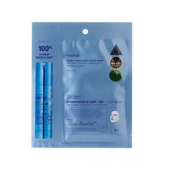VT Cosmetics Hydrop Reedle Shot 100hL 2-Step Watery Face Mask with Hyaluronic Acid & Centella Asiatica 1pc VT Cosmetics Hydrop Reedle Shot 100hL 2-Step Watery Face Mask with Hyaluronic Acid & Centella Asiatica 1pc